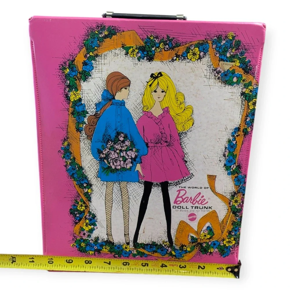 Vintage 1968 Mattel World of Barbie Doll Trunk Pink Vinyl‎ Double Case 1004